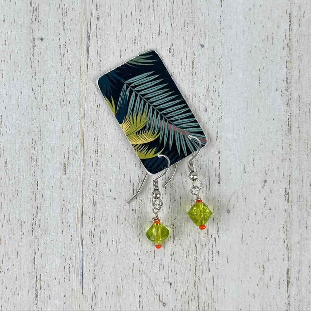 Handmade Dainty Bead Earrings Green Orange Delicate Jewelry Artsy Indie Sleaze